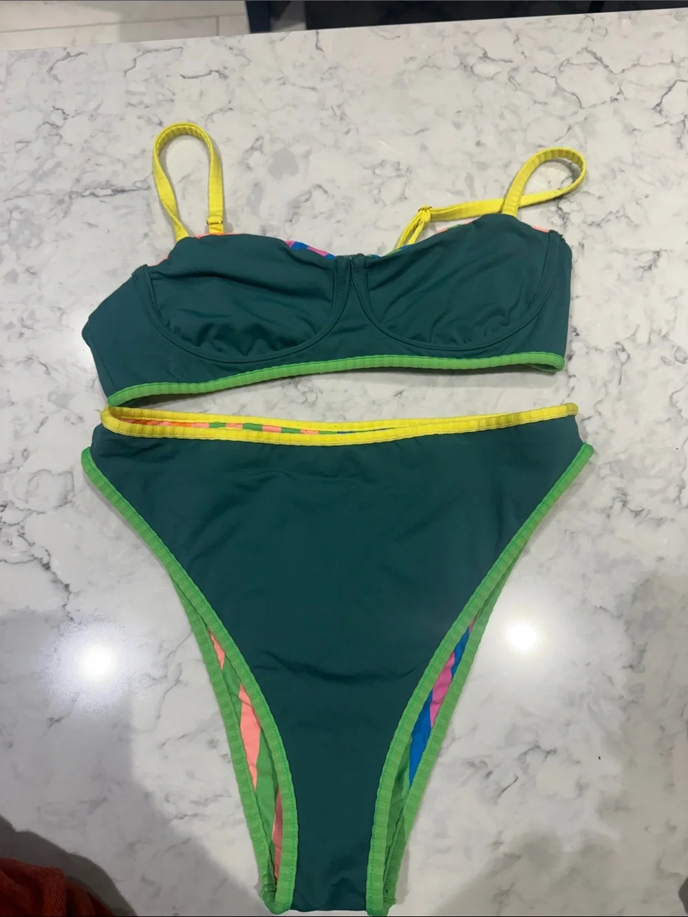 Maaji Neon Rainbow Striped Girls' Bikini - Yellow, Pink, Green, Blue